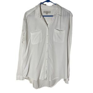 Loft White Button Up Blouse Polyester Large